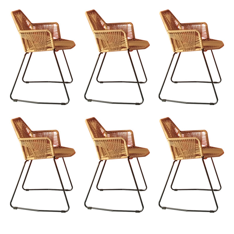 Modern Cross Back Side Chair Plastic Arm Chair with Metal Base for Dining Room Yellow 6 Piece Set Clearhalo 'Dining Chairs' 'Dining Tables & Seating' 'dining_chair' 'furn' 'furn_dining_chair' 'Furniture' 'Kitchen & Dining Furniture' 6156316