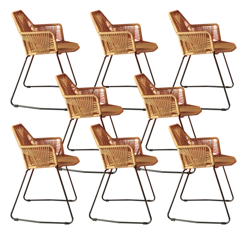 Modern Cross Back Side Chair Plastic Arm Chair with Metal Base for Dining Room Yellow 8 Piece Set Clearhalo 'Dining Chairs' 'Dining Tables & Seating' 'dining_chair' 'furn' 'furn_dining_chair' 'Furniture' 'Kitchen & Dining Furniture' 6156317