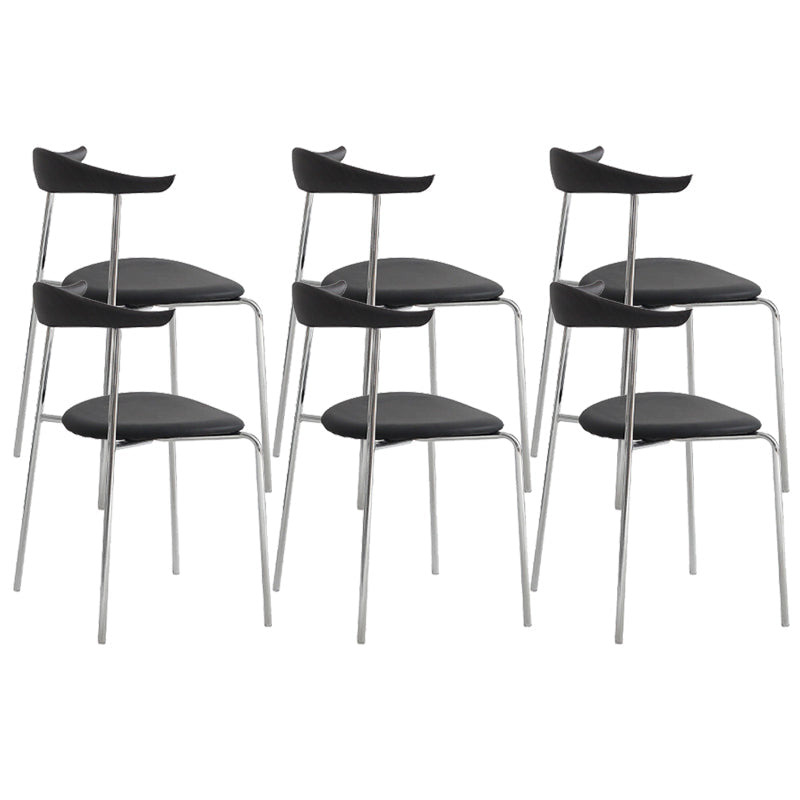 Moderne stijl gestoffeerde armloze stoel lederen eetkamerstoel met metalen basis