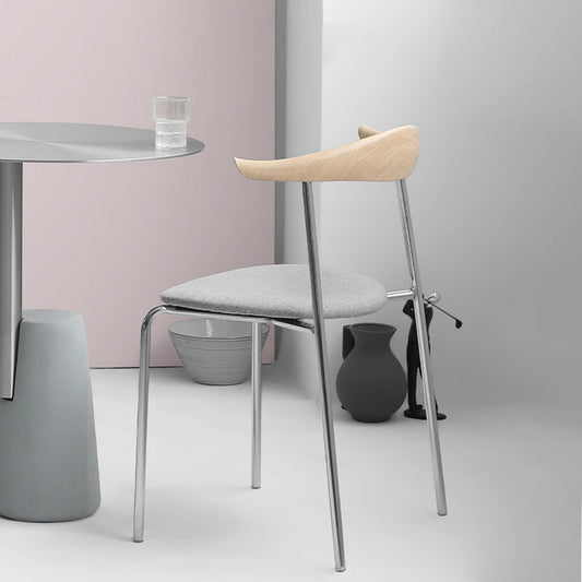 Moderne stijl gestoffeerde armloze stoel lederen eetkamerstoel met metalen basis