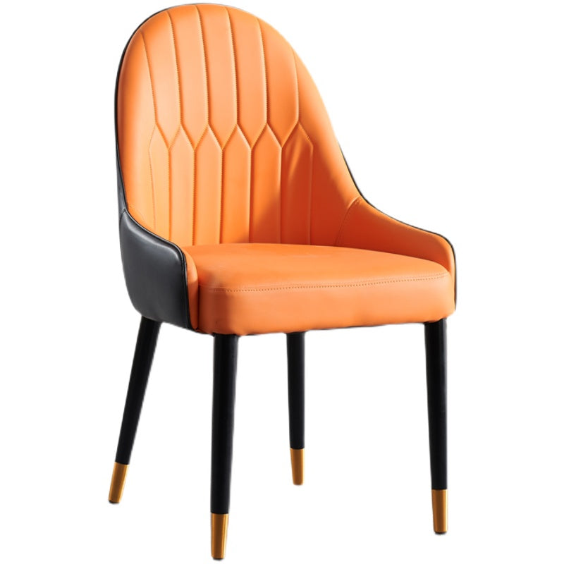 Glam -gestoffeerde eetkamerstoel Faux Leather en Metal Dining Accent Chair