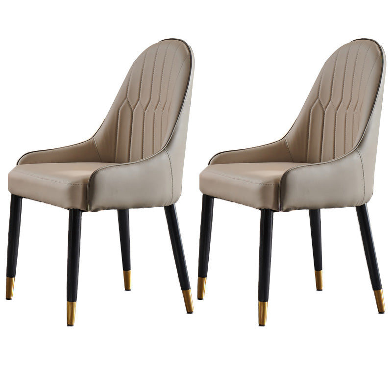 Glam -gestoffeerde eetkamerstoel Faux Leather en Metal Dining Accent Chair