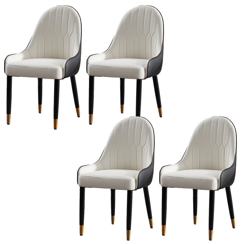 Glam -gestoffeerde eetkamerstoel Faux Leather en Metal Dining Accent Chair
