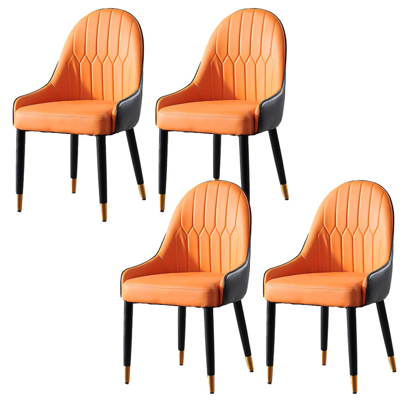 Glam -gestoffeerde eetkamerstoel Faux Leather en Metal Dining Accent Chair