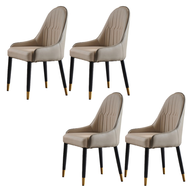 Glam -gestoffeerde eetkamerstoel Faux Leather en Metal Dining Accent Chair