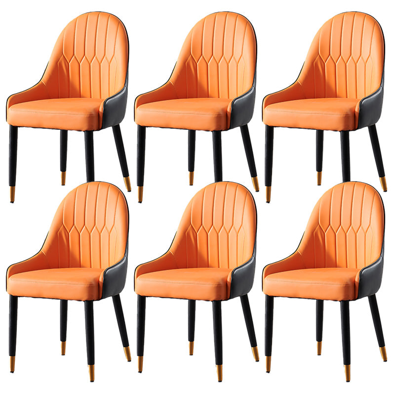 Glam -gestoffeerde eetkamerstoel Faux Leather en Metal Dining Accent Chair