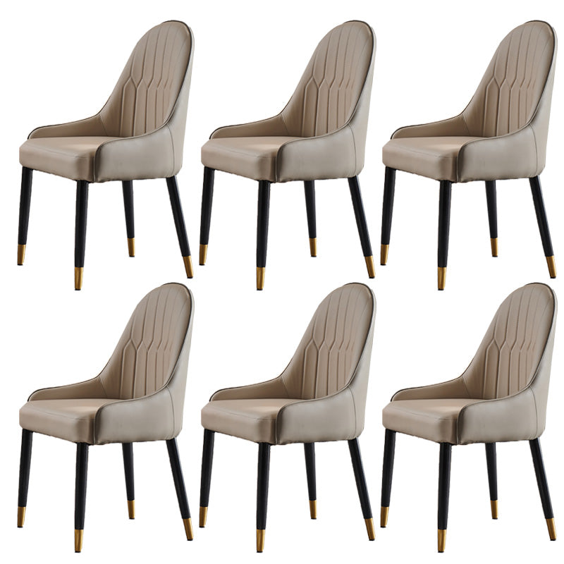 Glam -gestoffeerde eetkamerstoel Faux Leather en Metal Dining Accent Chair