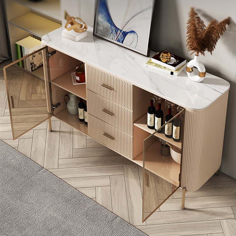 Credenza a 3 tradizioni in pietra sinterizzata glam con porte di vetro per soggiorno