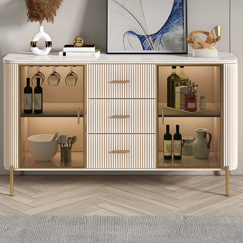 Credenza a 3 tradizioni in pietra sinterizzata glam con porte di vetro per soggiorno