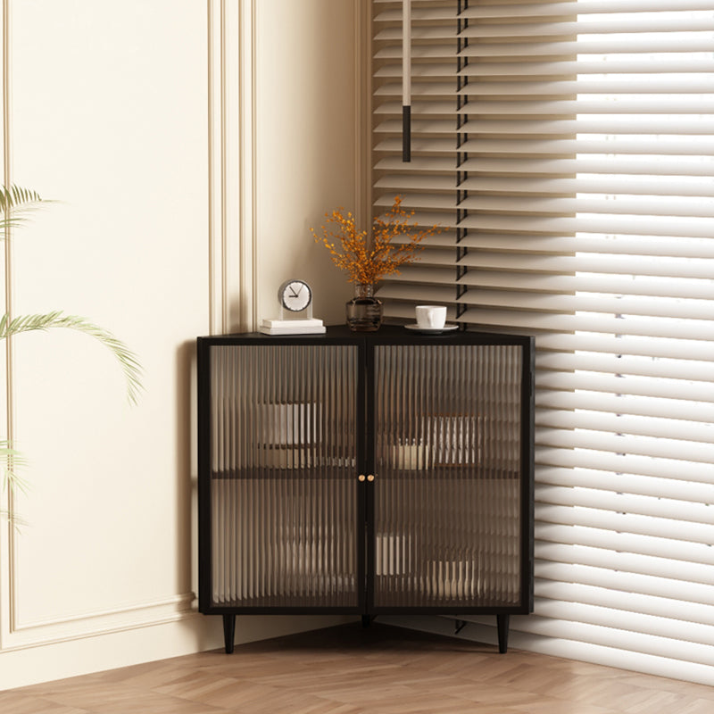 Modern 23.6"W√ó31.5"H Dining Server Antique Finish Steel Sideboard Table with Glass Door Clearhalo 'buffet_sideboard' 'Buffets & Sideboards' 'furn' 'furn_buffet_sideboard' 'Furniture' 'Kitchen & Dining Furniture' 6156621