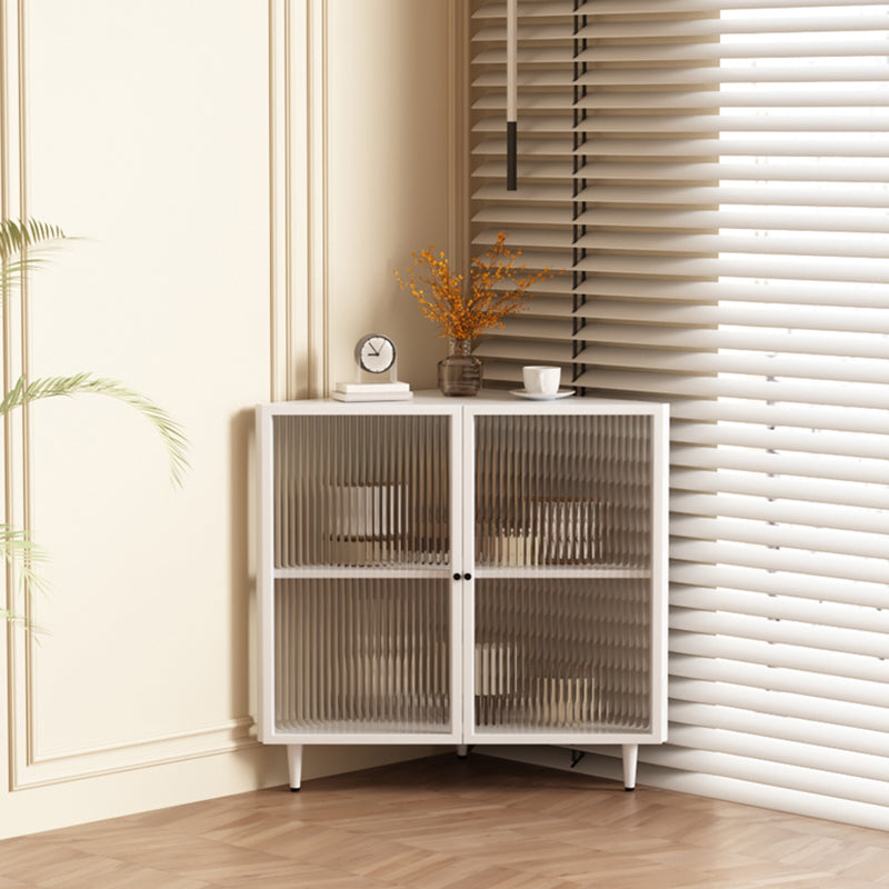 Modern 23.6"W√ó31.5"H Dining Server Antique Finish Steel Sideboard Table with Glass Door White Clearhalo 'buffet_sideboard' 'Buffets & Sideboards' 'furn' 'furn_buffet_sideboard' 'Furniture' 'Kitchen & Dining Furniture' 6156623