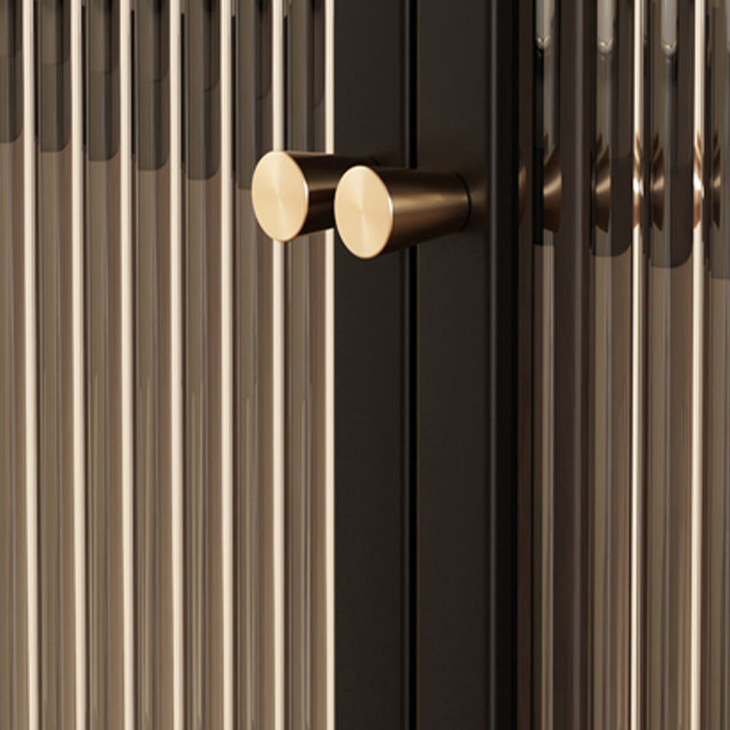 Modern 23.6"W√ó31.5"H Dining Server Antique Finish Steel Sideboard Table with Glass Door Clearhalo 'buffet_sideboard' 'Buffets & Sideboards' 'furn' 'furn_buffet_sideboard' 'Furniture' 'Kitchen & Dining Furniture' 6156629