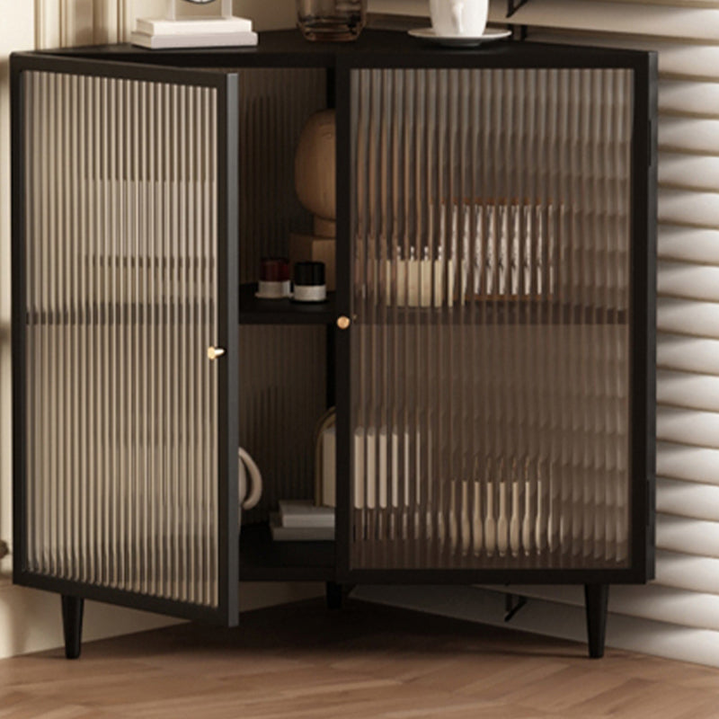 Modern 23.6"W√ó31.5"H Dining Server Antique Finish Steel Sideboard Table with Glass Door Clearhalo 'buffet_sideboard' 'Buffets & Sideboards' 'furn' 'furn_buffet_sideboard' 'Furniture' 'Kitchen & Dining Furniture' 6156630