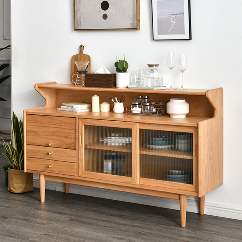 Modern Sideboard Buffet Cabinets Sliding Door Buffet Table with 2-Drawer and 3-Door Cherry Wood Clearhalo 'buffet_sideboard' 'Buffets & Sideboards' 'furn' 'furn_buffet_sideboard' 'Furniture' 'Kitchen & Dining Furniture' 6156651