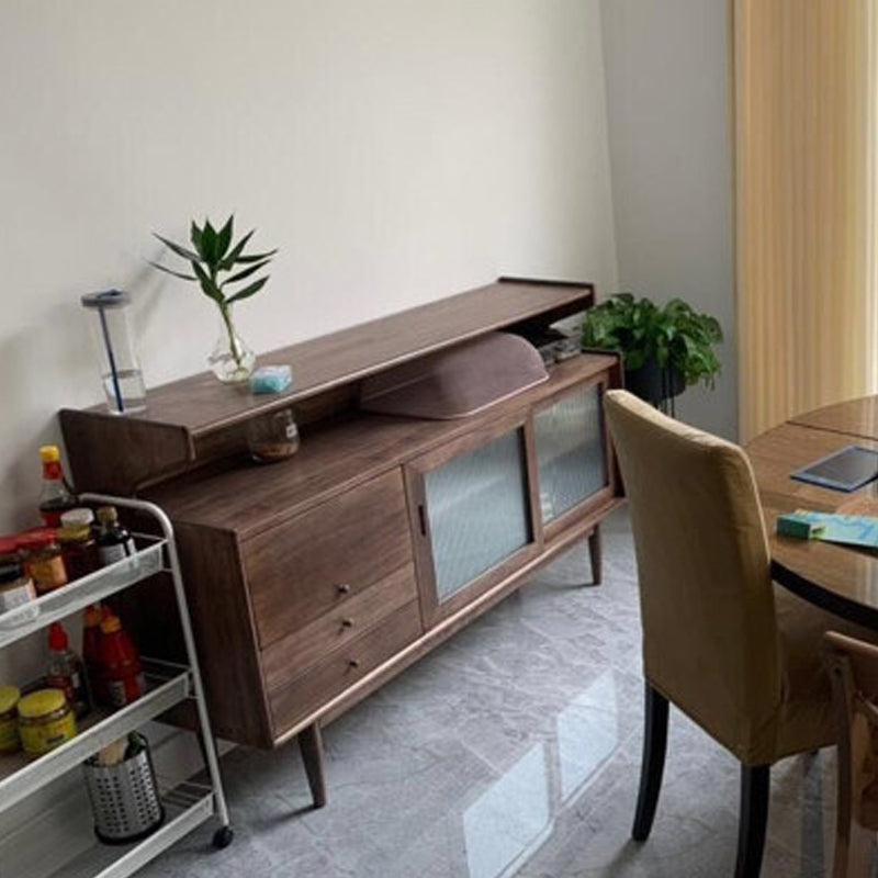 Modern Sideboard Buffet Cabinets Sliding Door Buffet Table with 2-Drawer and 3-Door Walnut Clearhalo 'buffet_sideboard' 'Buffets & Sideboards' 'furn' 'furn_buffet_sideboard' 'Furniture' 'Kitchen & Dining Furniture' 6156652