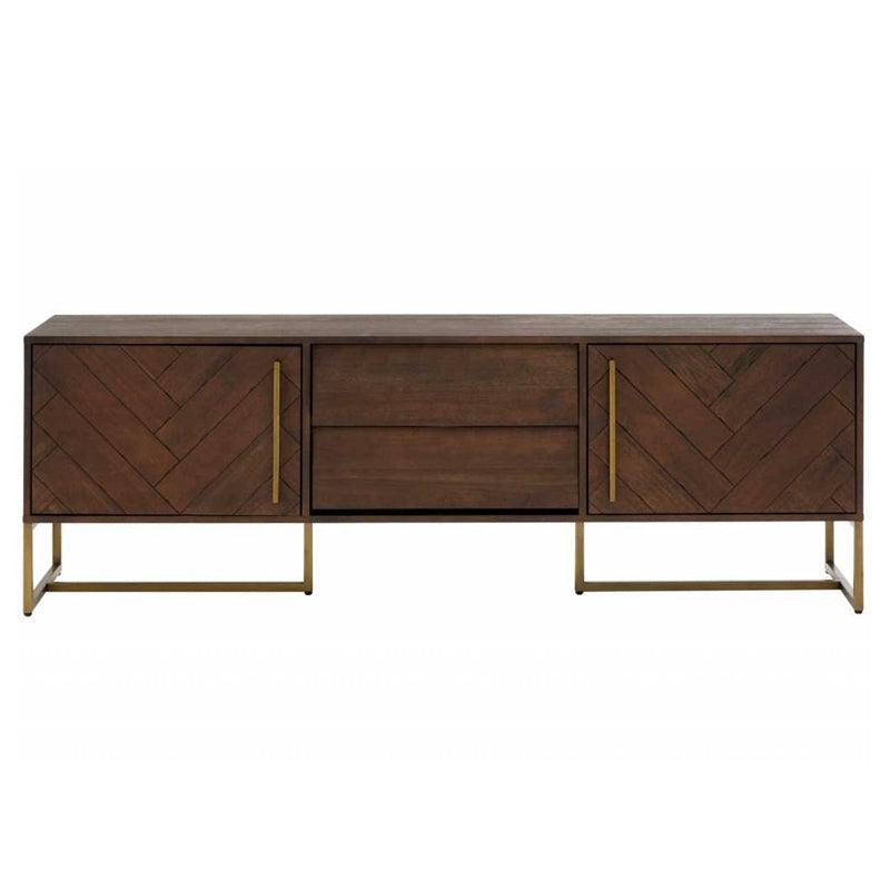 Tableau latéral en bois massif en pin à 2 portes Table de buffet en bois en détresse en marron