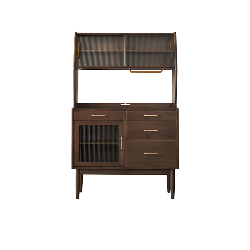Modern Sideboard Pine Solid Wood Sliding Doors Buffet Table with 4 Drawers and 3 Doors 47"L x 16"W x 65"H Walnut Clearhalo 'buffet_sideboard' 'Buffets & Sideboards' 'furn' 'furn_buffet_sideboard' 'Furniture' 'Kitchen & Dining Furniture' 6156760