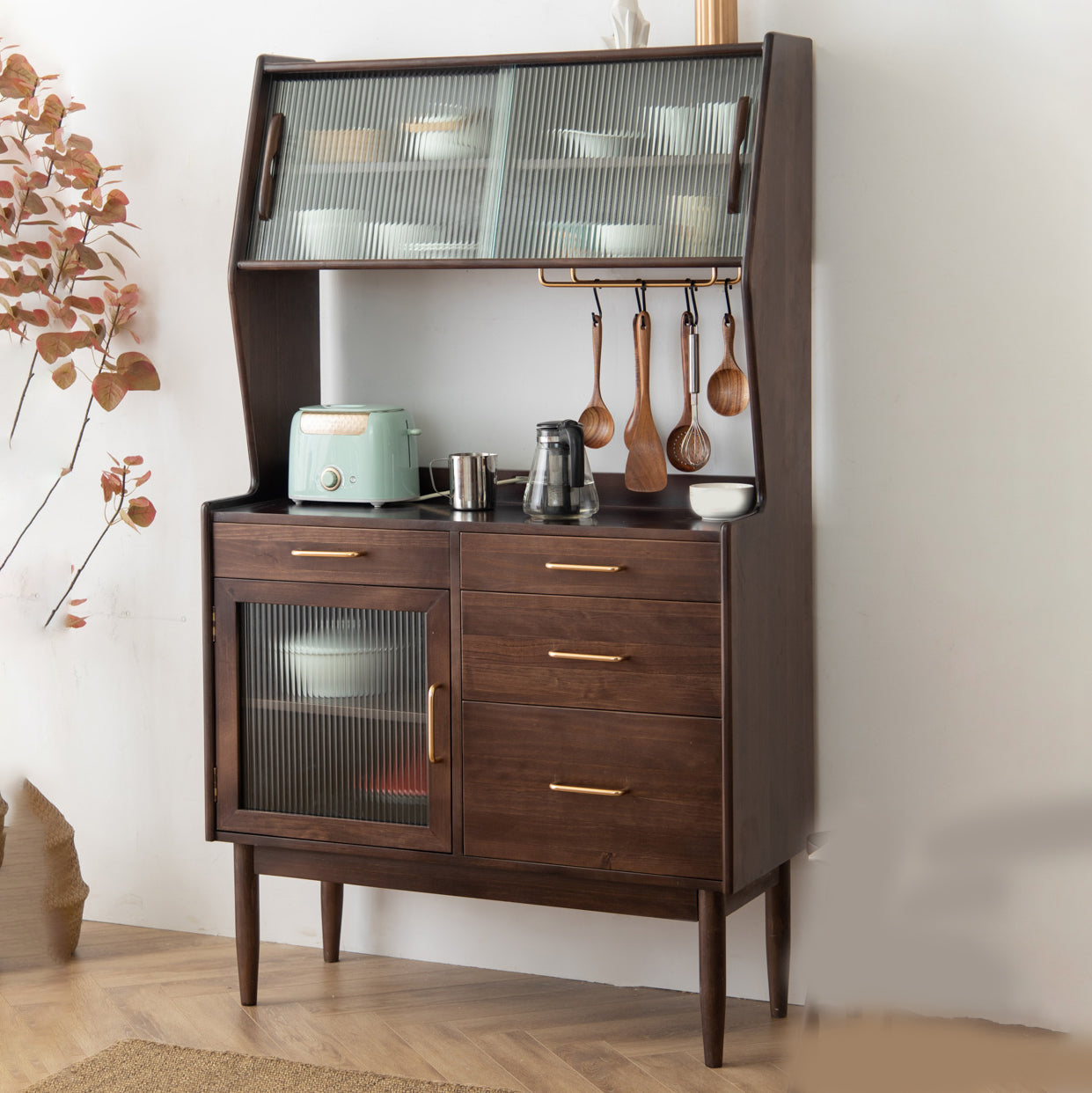 Modern Sideboard Pine Solid Wood Sliding Doors Buffet Table with 4 Drawers and 3 Doors Clearhalo 'buffet_sideboard' 'Buffets & Sideboards' 'furn' 'furn_buffet_sideboard' 'Furniture' 'Kitchen & Dining Furniture' 6156763