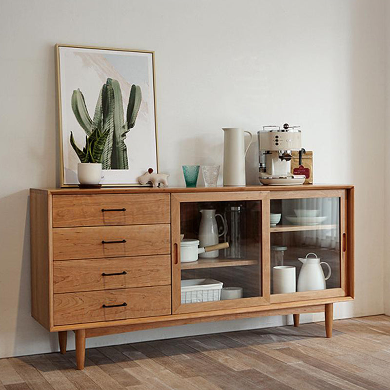 Wooden Storage Sideboard Modern Home Sideboard with Drawers and Sliding Door Clearhalo 'buffet_sideboard' 'Buffets & Sideboards' 'furn' 'furn_buffet_sideboard' 'Furniture' 'Kitchen & Dining Furniture' 6156945