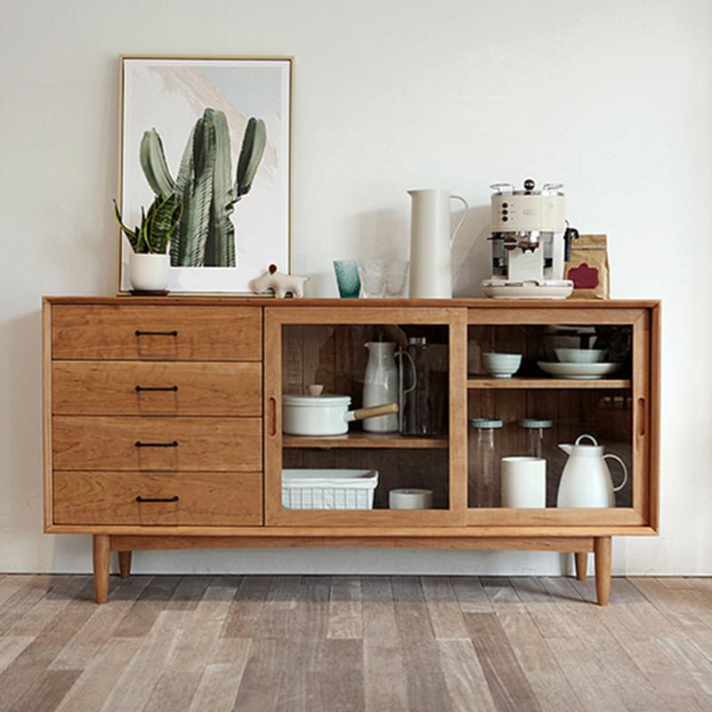 Wooden Storage Sideboard Modern Home Sideboard with Drawers and Sliding Door Clearhalo 'buffet_sideboard' 'Buffets & Sideboards' 'furn' 'furn_buffet_sideboard' 'Furniture' 'Kitchen & Dining Furniture' 6156948