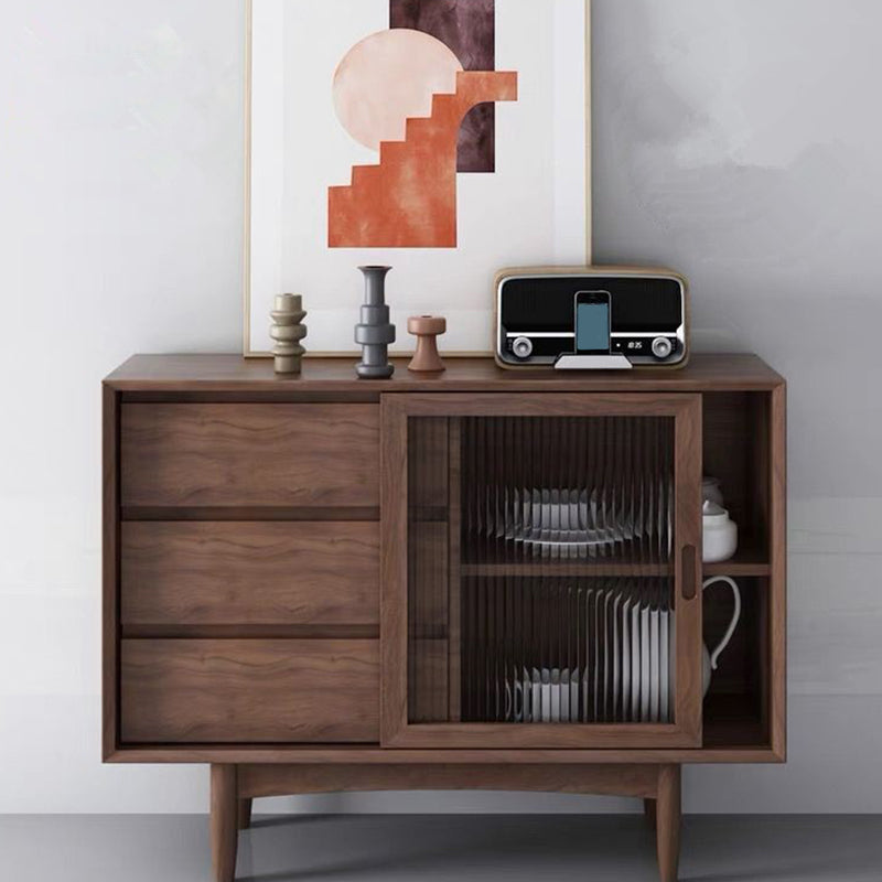Modern Rectangle Sideboard Wooden Sideboard Cabinet with Sliding Door Walnut Clearhalo 'buffet_sideboard' 'Buffets & Sideboards' 'furn' 'furn_buffet_sideboard' 'Furniture' 'Kitchen & Dining Furniture' 6157023