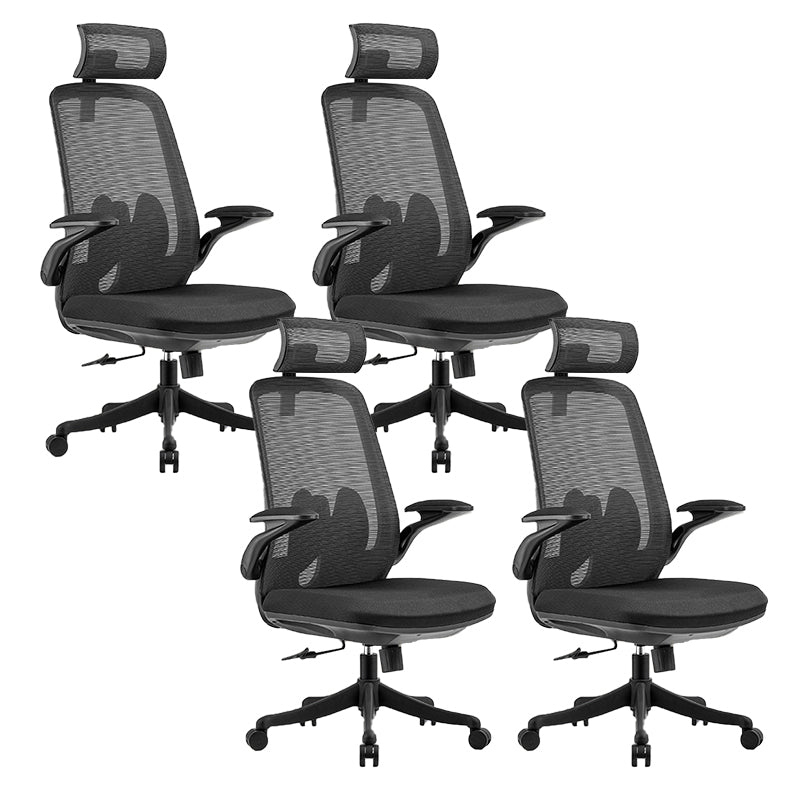 Modern Desk Chair Mesh Ergonomic Chair High-Back Chair in Black 4 Piece Set Clearhalo 'furn' 'furn_office_chair' 'Furniture' 'Office Chairs' 'Office Furniture' 'office_chair' 6157145