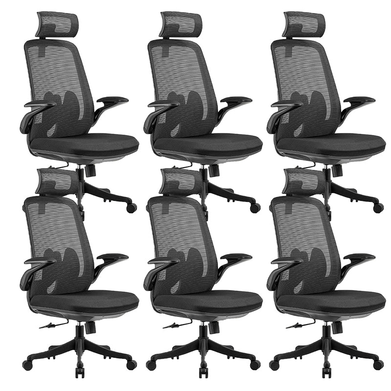 Modern Desk Chair Mesh Ergonomic Chair High-Back Chair in Black 6 Piece Set Clearhalo 'furn' 'furn_office_chair' 'Furniture' 'Office Chairs' 'Office Furniture' 'office_chair' 6157147