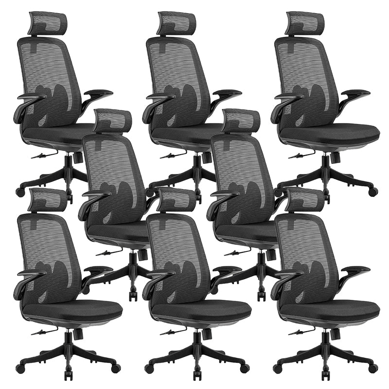 Modern Desk Chair Mesh Ergonomic Chair High-Back Chair in Black 8 Piece Set Clearhalo 'furn' 'furn_office_chair' 'Furniture' 'Office Chairs' 'Office Furniture' 'office_chair' 6157149
