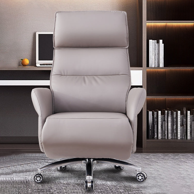 29" Wide Contemporary Managers Chair Gray Leather Executive Chair Clearhalo 'furn' 'furn_office_chair' 'Furniture' 'Office Chairs' 'Office Furniture' 'office_chair' 6157270