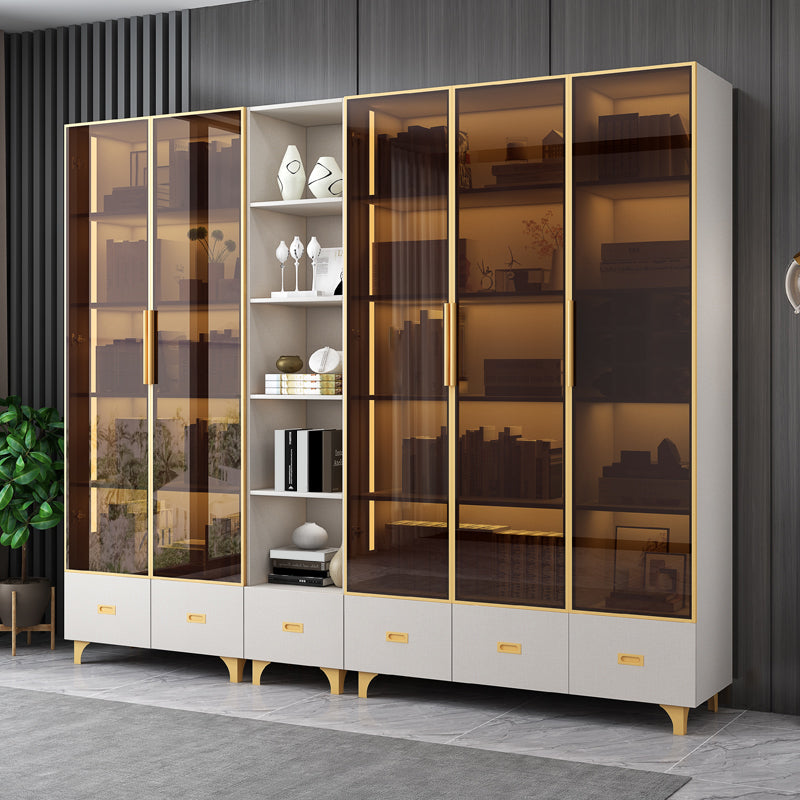 Glam Stainless Steel Bookcase Standard with Doors Shelf for Office and Home Clearhalo 'Bookcases' 'furn' 'furn_bookcases' 'Furniture' 'Office Furniture' 6157356