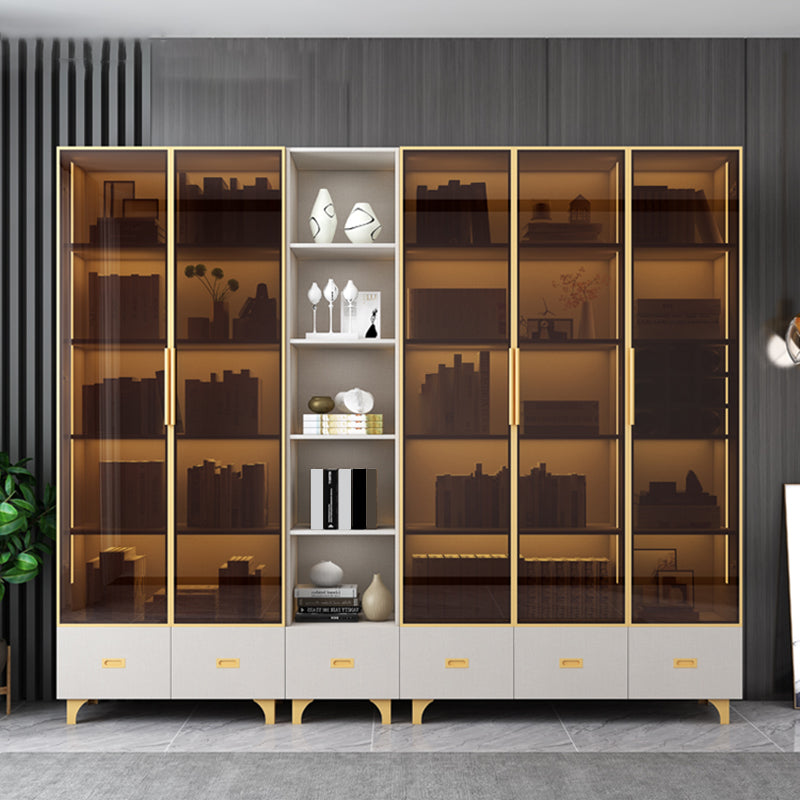 Glam Stainless Steel Bookcase Standard with Doors Shelf for Office and Home Clearhalo 'Bookcases' 'furn' 'furn_bookcases' 'Furniture' 'Office Furniture' 6157357