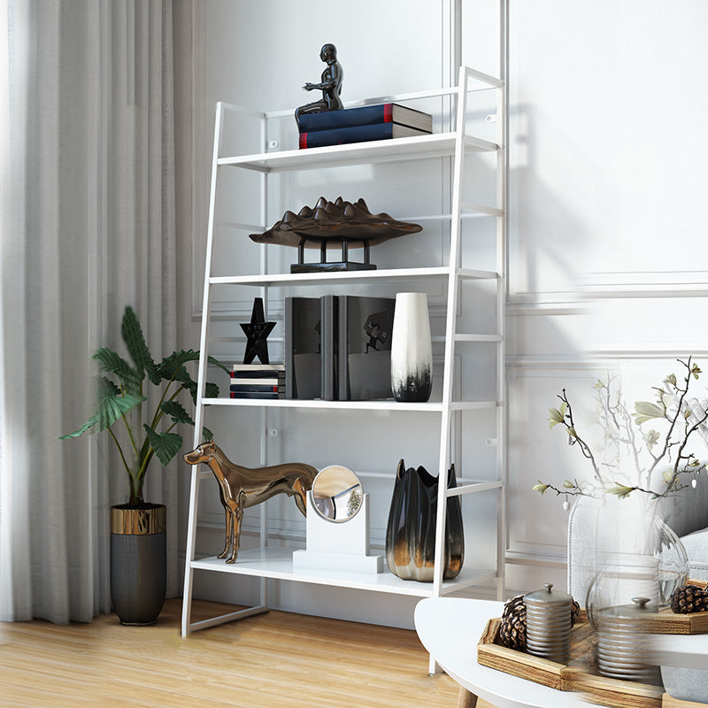 Modern Bookshelf Ladder Metal Open Back Shelf Bookcase with Shelves for Living Room 31"L x 14"W x 58"H White Clearhalo 'Bookcases' 'furn' 'furn_bookcases' 'Furniture' 'Office Furniture' 6157471