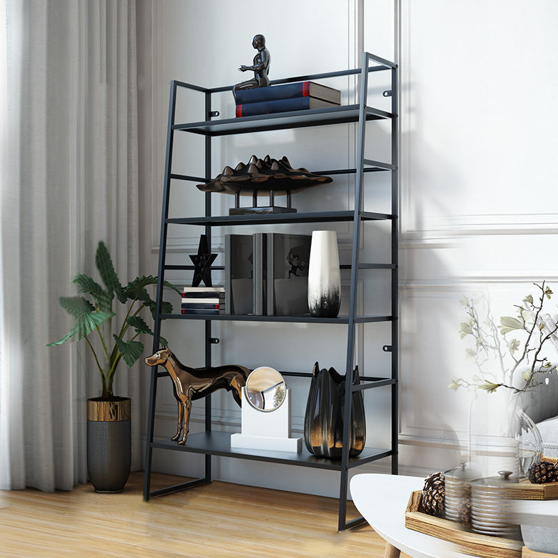 Modern Bookshelf Ladder Metal Open Back Shelf Bookcase with Shelves for Living Room 31"L x 14"W x 58"H Black Clearhalo 'Bookcases' 'furn' 'furn_bookcases' 'Furniture' 'Office Furniture' 6157474