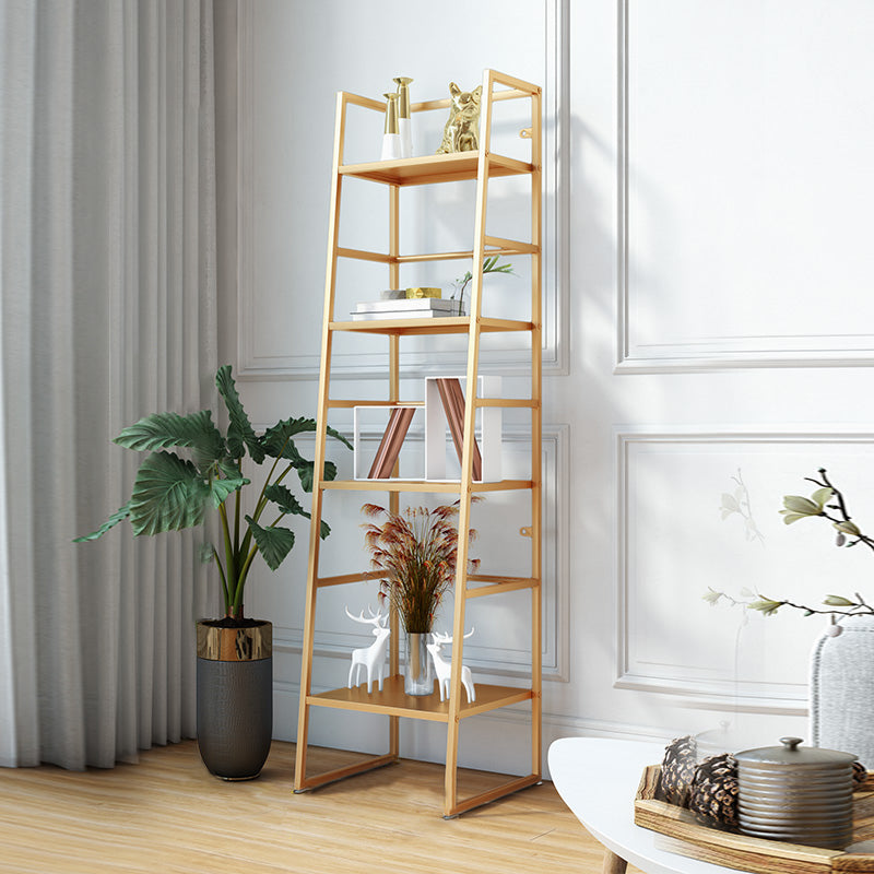 Modern Bookshelf Ladder Metal Open Back Shelf Bookcase with Shelves for Living Room 16"L x 14"W x 58"H Gold Clearhalo 'Bookcases' 'furn' 'furn_bookcases' 'Furniture' 'Office Furniture' 6157477