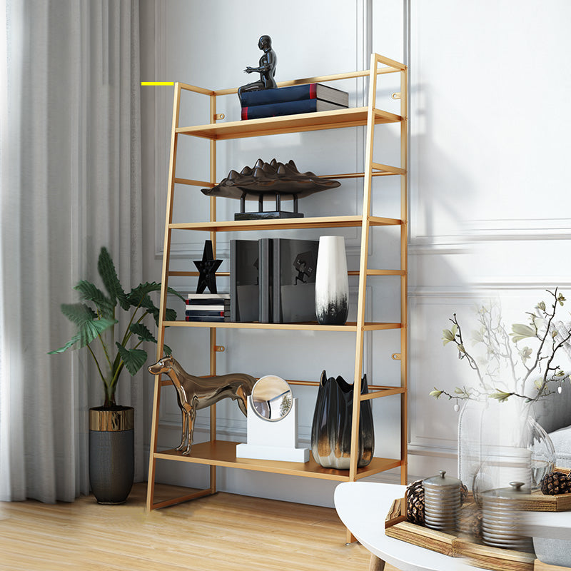 Modern Bookshelf Ladder Metal Open Back Shelf Bookcase with Shelves for Living Room 31"L x 14"W x 58"H Gold Clearhalo 'Bookcases' 'furn' 'furn_bookcases' 'Furniture' 'Office Furniture' 6157480