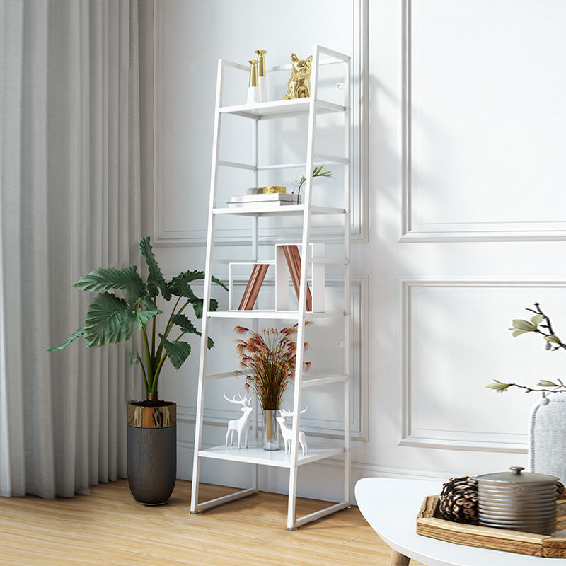 Modern Bookshelf Ladder Metal Open Back Shelf Bookcase with Shelves for Living Room 16"L x 14"W x 58"H White Clearhalo 'Bookcases' 'furn' 'furn_bookcases' 'Furniture' 'Office Furniture' 6157484