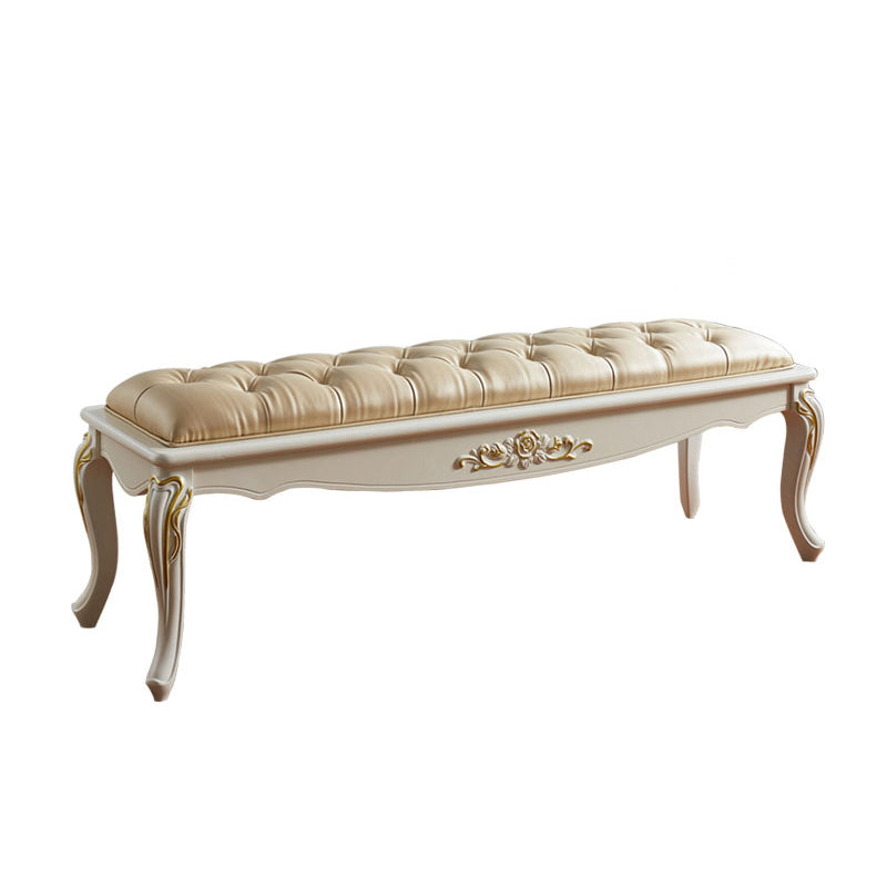 French Country Upholstered Bedroom Seating Bench Tufted Bench with Wood Legs 59"L x 16"W x 20"H Light Yellow Gold Clearhalo 'Benches' 'Chairs & Seating' 'furn' 'furn_benches' 'Furniture' 'Living Room Furniture' 6157577