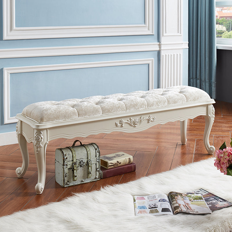 French Country Upholstered Bedroom Seating Bench Tufted Bench with Wood Legs 47"L x 18"W x 19"H Beige Silver Clearhalo 'Benches' 'Chairs & Seating' 'furn' 'furn_benches' 'Furniture' 'Living Room Furniture' 6157581