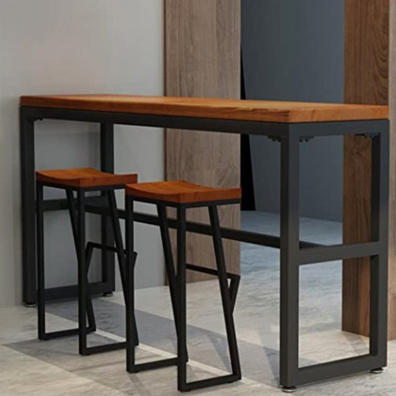 Glam Rectangle Pub Table Set 1/2/3/7 Pieces Pine Wood Top Bar Table with Metal Stools 3 Pieces: Table, 2 Stools Clearhalo 'Bar Furniture' 'furn' 'furn_home_bar_bar_sets' 'Furniture' 'Home Bars & Bar Sets' 'home_bar_bar_sets' 'Kitchen & Dining Furniture' 6157671