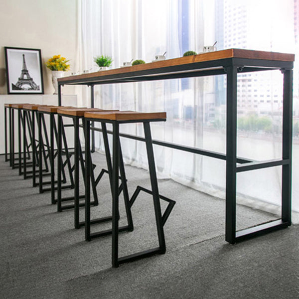 Glam Rectangle Pub Table Set 1/2/3/7 Pieces Pine Wood Top Bar Table with Metal Stools Clearhalo 'Bar Furniture' 'furn' 'furn_home_bar_bar_sets' 'Furniture' 'Home Bars & Bar Sets' 'home_bar_bar_sets' 'Kitchen & Dining Furniture' 6157688