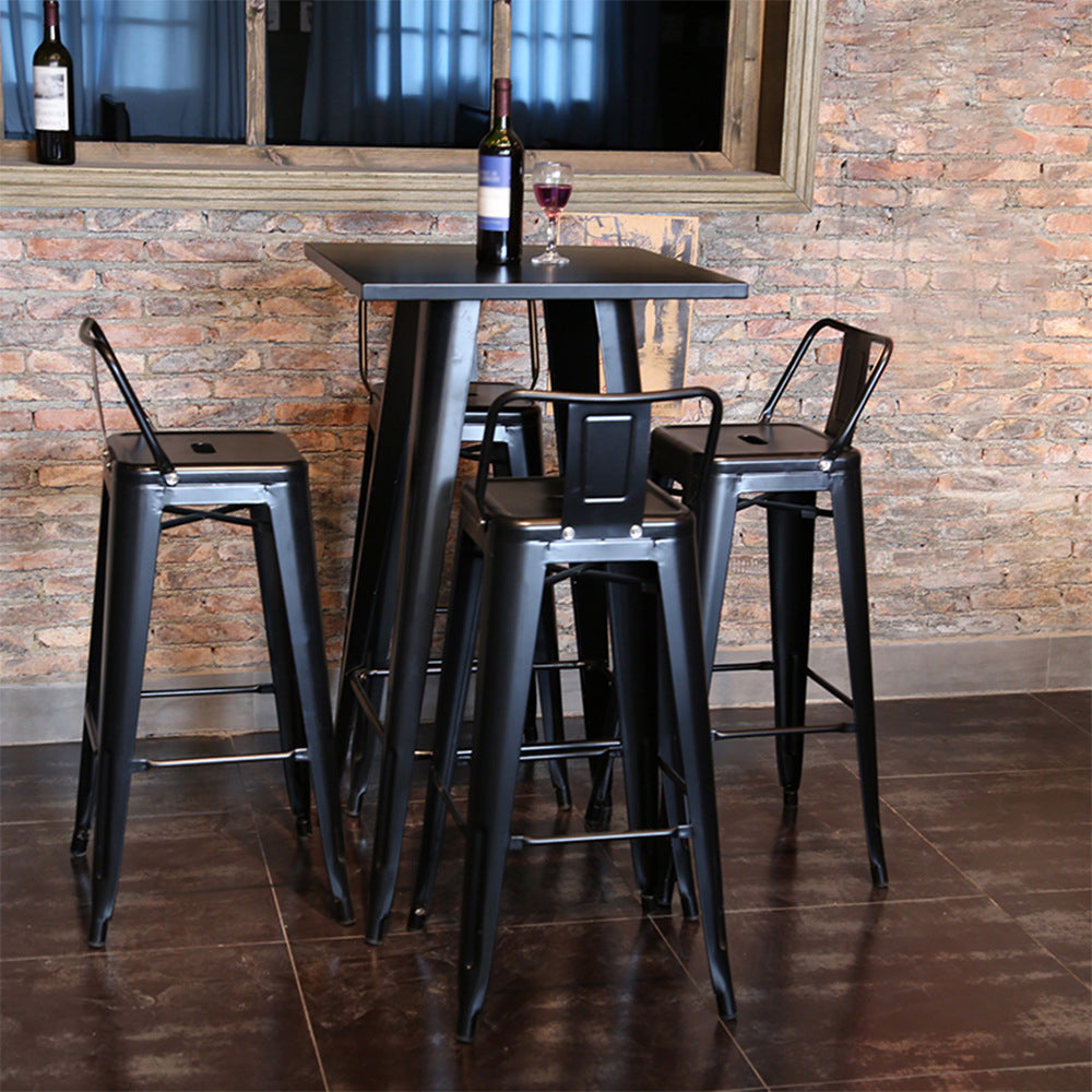 1/3/4/5 Pieces Industrial Bar Table Set Iron Bistro Set with Stools 5 Pieces: Black Table, 4 Black Stools Clearhalo 'Bar Furniture' 'furn' 'furn_home_bar_bar_sets' 'Furniture' 'Home Bars & Bar Sets' 'home_bar_bar_sets' 'Kitchen & Dining Furniture' 6157723