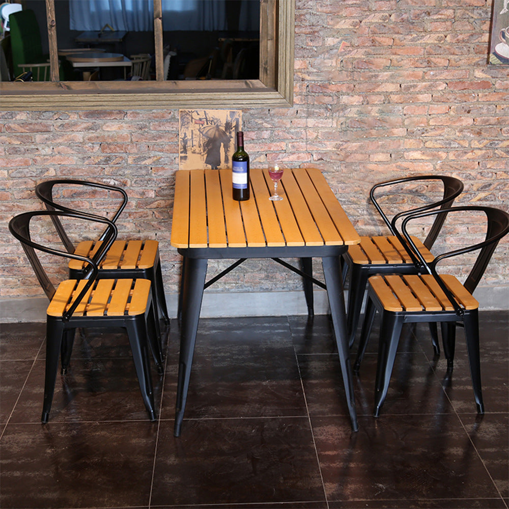 1/3/4/5 Pieces Industrial Bar Table Set Iron Bistro Set with Stools 5 Pieces: Brown Table, 4 Brown Stools Clearhalo 'Bar Furniture' 'furn' 'furn_home_bar_bar_sets' 'Furniture' 'Home Bars & Bar Sets' 'home_bar_bar_sets' 'Kitchen & Dining Furniture' 6157726