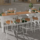 1/5 Pieces Faux Wood Bar Set with Metal Stools Industrial Rectangle Pub Table Set