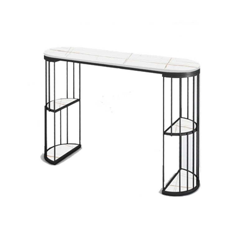 Glam Oval Bar Table Set 1/3 Pieces Stone Counter Table with Upholstered Stools White-Black 71"L x 16"W Clearhalo 'Bar Furniture' 'furn' 'furn_home_bar_bar_sets' 'Furniture' 'Home Bars & Bar Sets' 'home_bar_bar_sets' 'Kitchen & Dining Furniture' 6158096