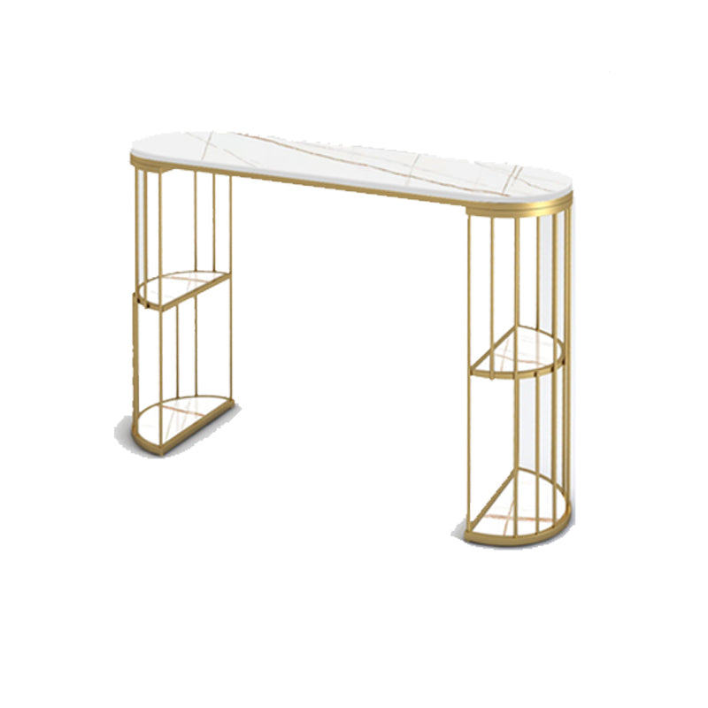 Glam Oval Bar Table Set 1/3 Pieces Stone Counter Table with Upholstered Stools White-Gold 71"L x 16"W Clearhalo 'Bar Furniture' 'furn' 'furn_home_bar_bar_sets' 'Furniture' 'Home Bars & Bar Sets' 'home_bar_bar_sets' 'Kitchen & Dining Furniture' 6158097