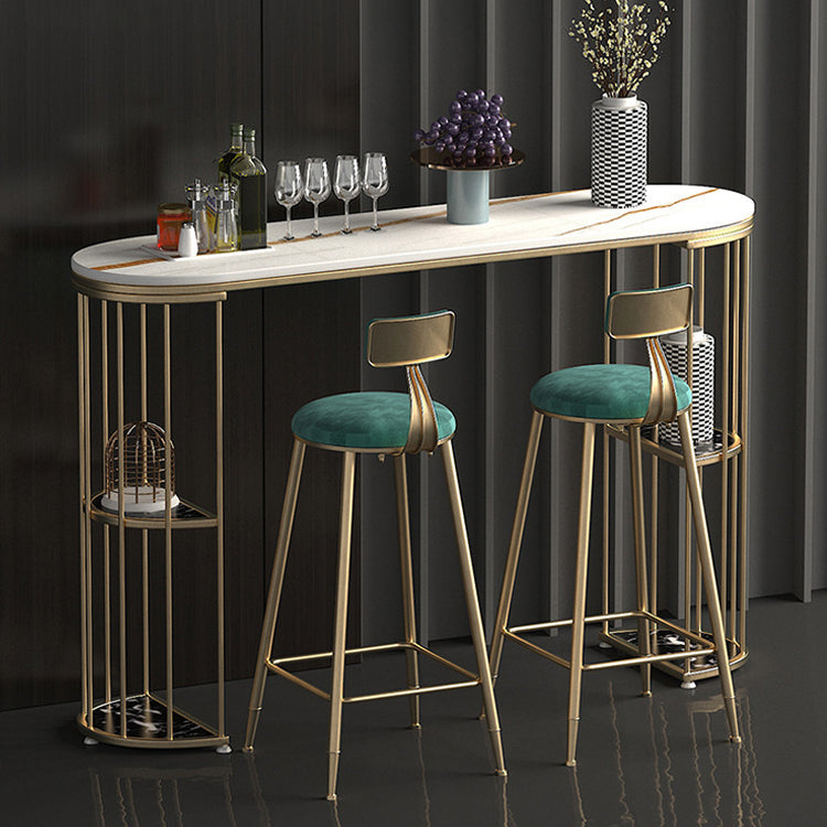 Glam Oval Bar Table Set 1/3 Pieces Stone Counter Table with Upholstered Stools Clearhalo 'Bar Furniture' 'furn' 'furn_home_bar_bar_sets' 'Furniture' 'Home Bars & Bar Sets' 'home_bar_bar_sets' 'Kitchen & Dining Furniture' 6158099