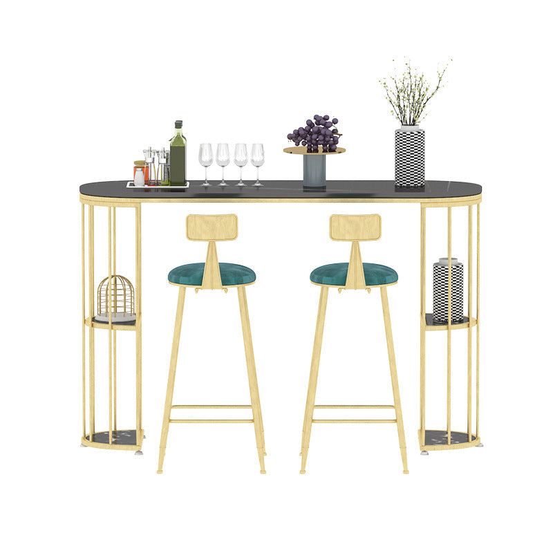 Glam Oval Bar Table Set 1/3 Pieces Stone Counter Table with Upholstered Stools Clearhalo 'Bar Furniture' 'furn' 'furn_home_bar_bar_sets' 'Furniture' 'Home Bars & Bar Sets' 'home_bar_bar_sets' 'Kitchen & Dining Furniture' 6158102