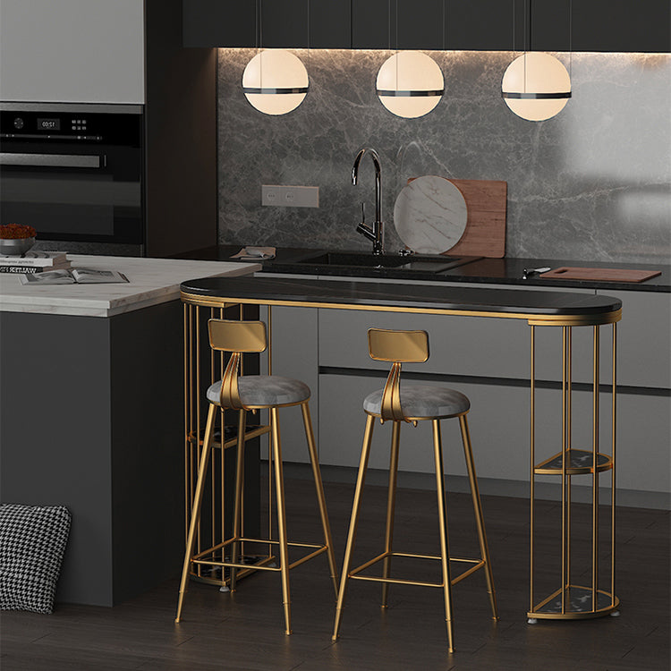 Glam Oval Bar Table Set 1/3 Pieces Stone Counter Table with Upholstered Stools Clearhalo 'Bar Furniture' 'furn' 'furn_home_bar_bar_sets' 'Furniture' 'Home Bars & Bar Sets' 'home_bar_bar_sets' 'Kitchen & Dining Furniture' 6158110