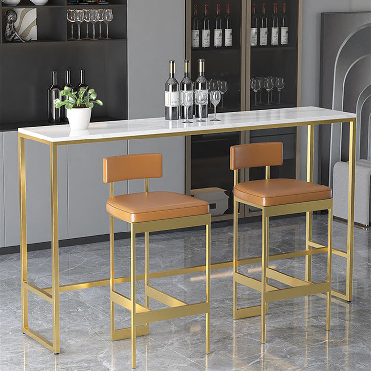 1/2/3/4 Pieces Modern Rectangular Pub Table Set Sintered Stone Top Bistro Table Set 3 Pieces: 1 Table, 2 Orange Chairs Clearhalo 'Bar Furniture' 'furn' 'furn_home_bar_bar_sets' 'Furniture' 'Home Bars & Bar Sets' 'home_bar_bar_sets' 'Kitchen & Dining Furniture' 6158273