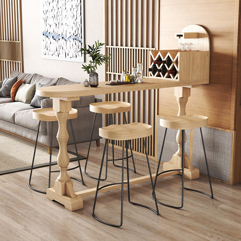 1/2/5 Pieces Irregular Shape Pub Table Set Modern Wooden Counter Table with Set 5 Pieces: Table, 4 Black Stools Clearhalo 'Bar Furniture' 'furn' 'furn_home_bar_bar_sets' 'Furniture' 'Home Bars & Bar Sets' 'home_bar_bar_sets' 'Kitchen & Dining Furniture' 6158354
